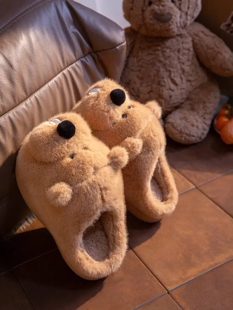 Man Women's Home Slippers 2025 Autumn Winter New Cute Capybara Plush Slippers Indoor Home Warm Non Slip Fleece Cotton Slippers