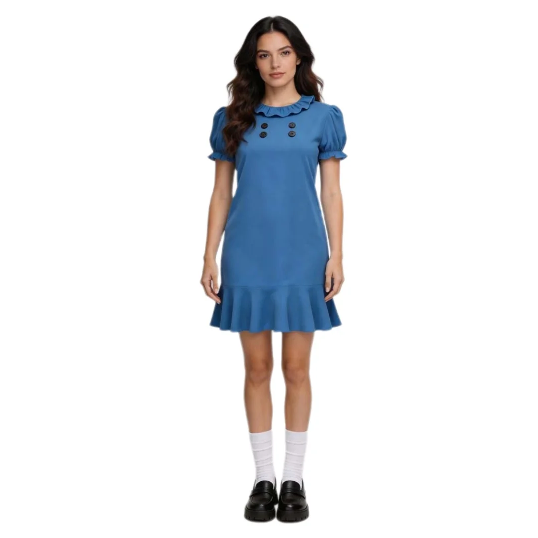 

Women's Blue Puff Sleeve Casual Summer Dress Peanuts Lucy van Pelt Cosplay Dress Halloween Carnival Party Costume