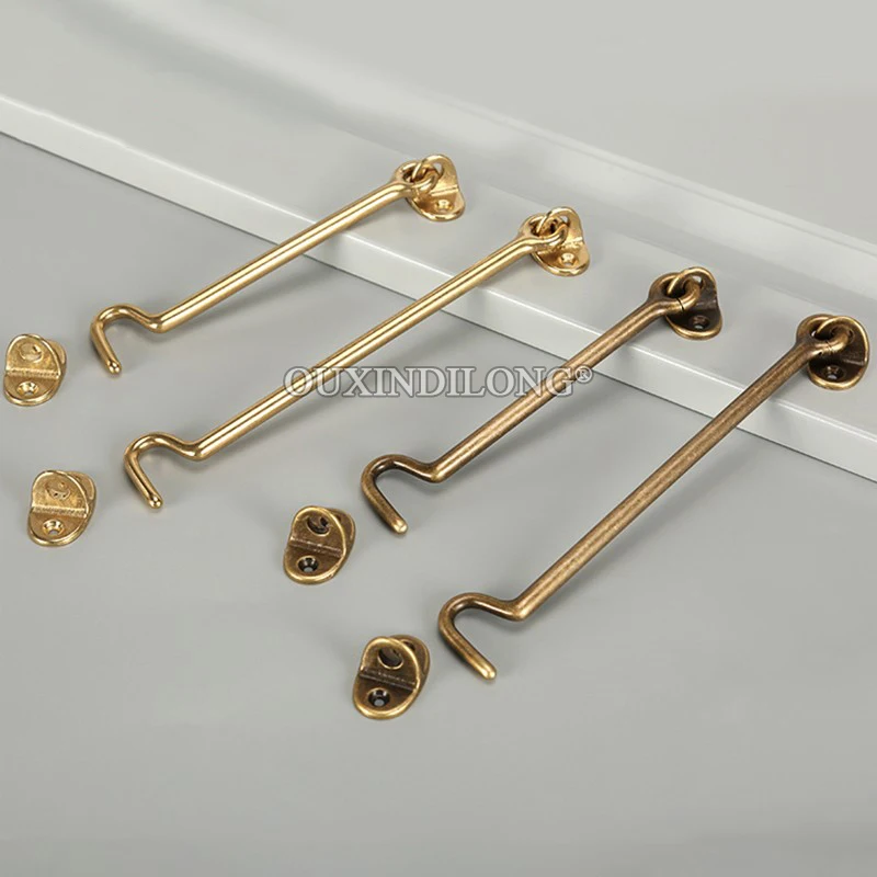 Antique 10PCS Solid Brass Thicken Cabin Hook and Eye Latch Lock Window Shed Gate Door Catch Silent Holder with Screws