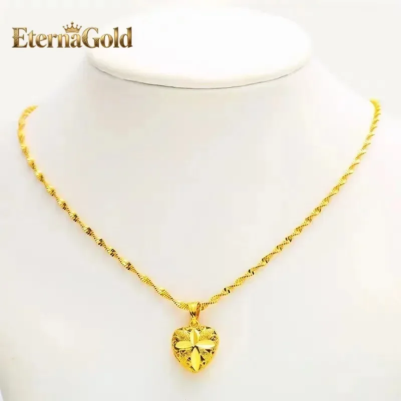 EternaGold Women's 24K Gold (AU999) Hollow Drop-Heart Necklace | Openwork carving, micro-diamond glow with magnetic closure