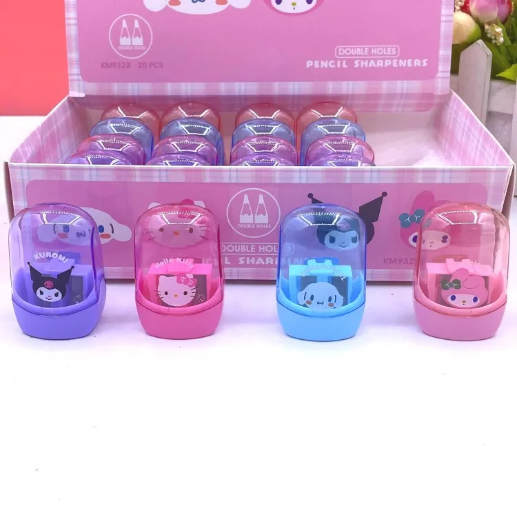 

20Pcs Sanrio Pencil Sharpeners Hello Kitty Kuromi Cinnamoroll Students Double Hole Pencil Sharpener Stationery School Supplies