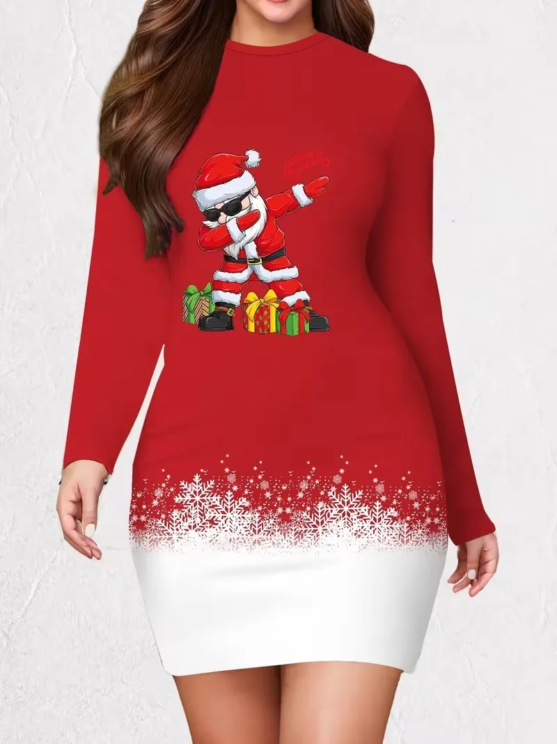 New women's long sleeved tight fitting dress, 3D Christmas party mini dress Vestidos De Mujer