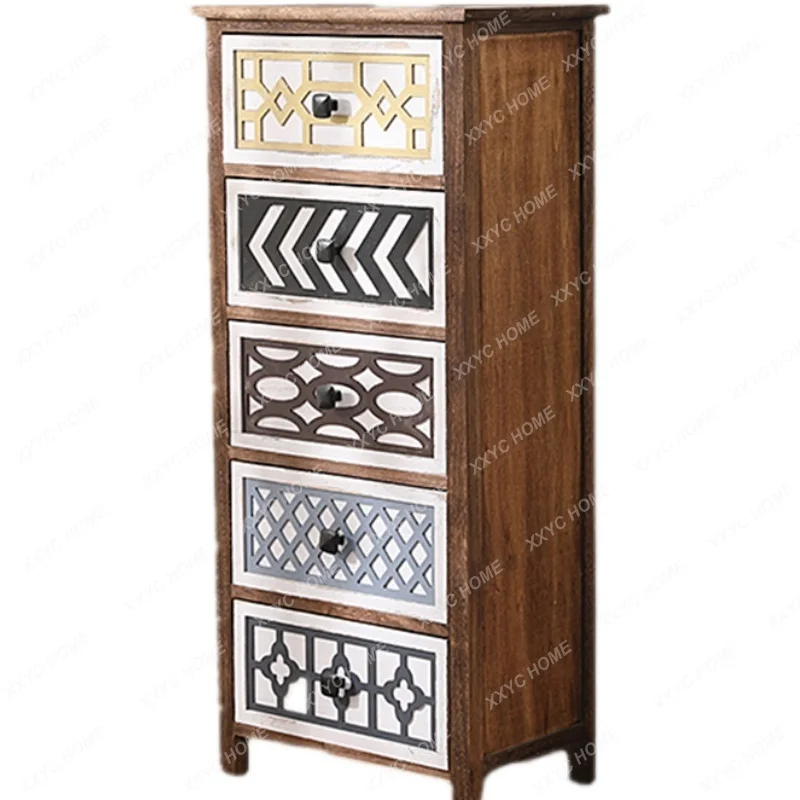 

Solid Wood Multi-layer Drawer Storage Cabinet Retro Simple Storage Side Cabinet Combination Finishing Narrow Cabinet