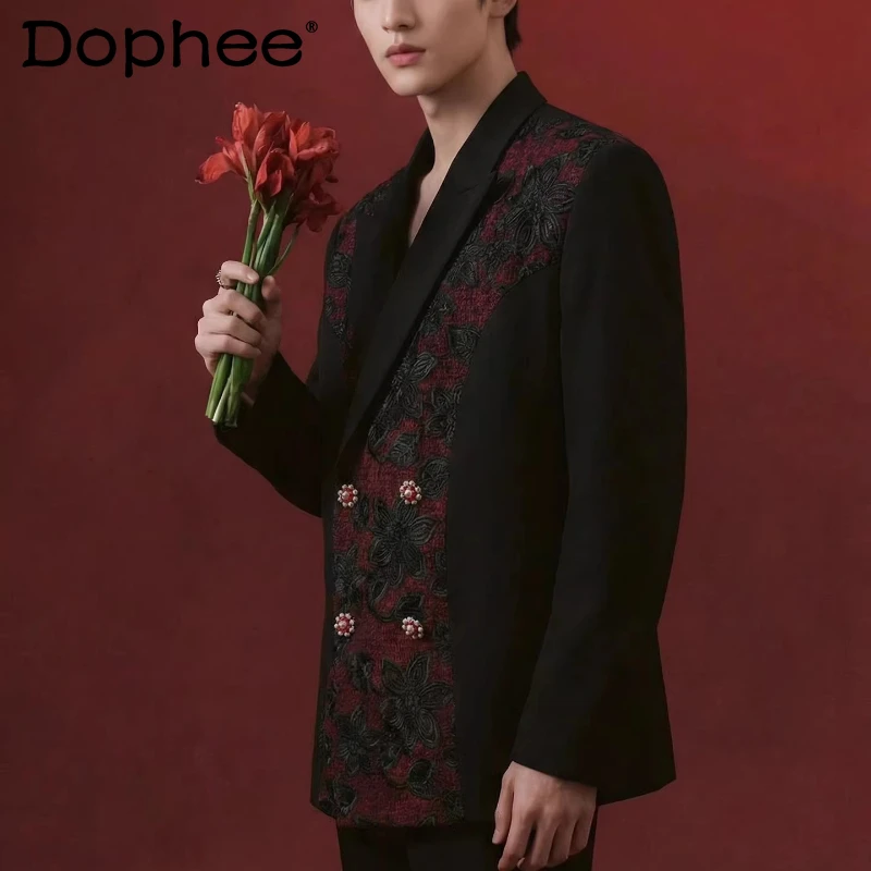 

Мужские пиджаки-блейзеры 2026: Новая коллекция весна, легкий люкс, вышивка, комбинированный дизайн, двубортные, приталенные, высококачественные костюмные пиджаки