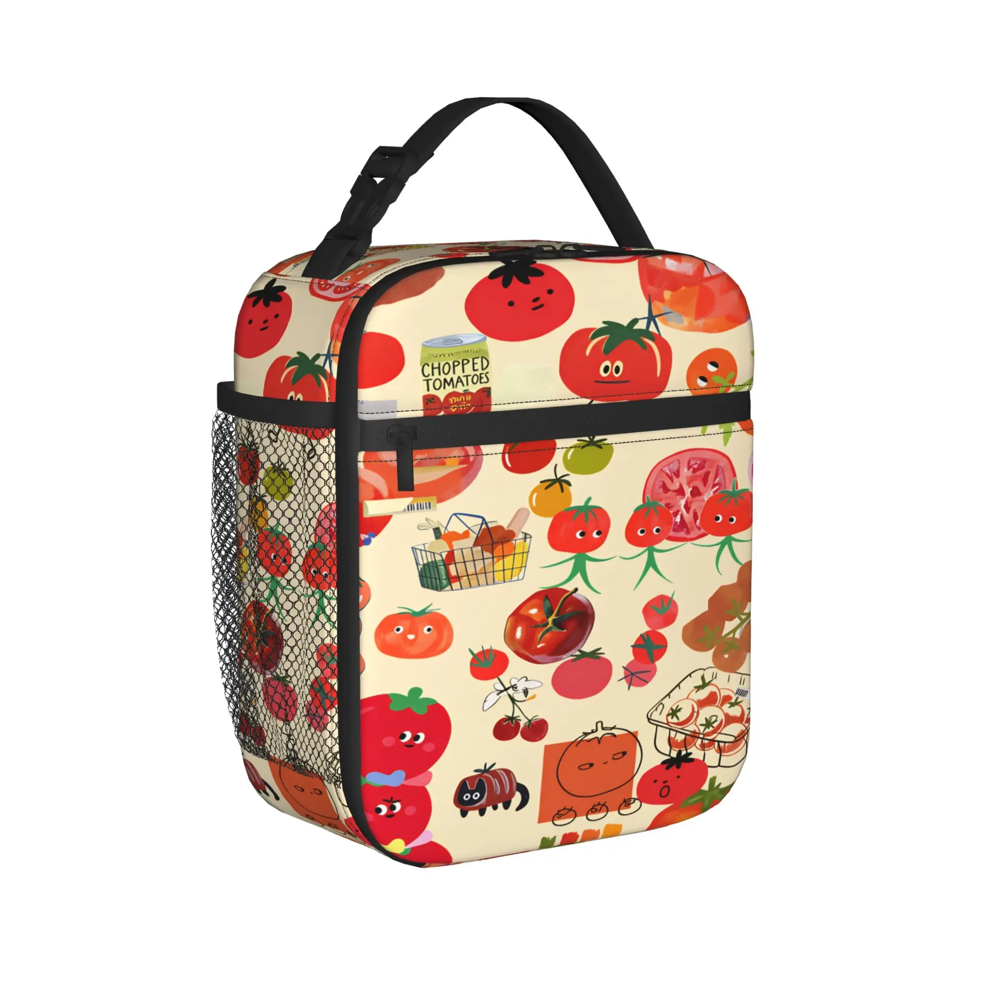 Tomato - Red Background Lunch Bag  Funny Lunch Box For Men Picnic Convenient Cooler Bag Oxford Custom Tote Food Bags