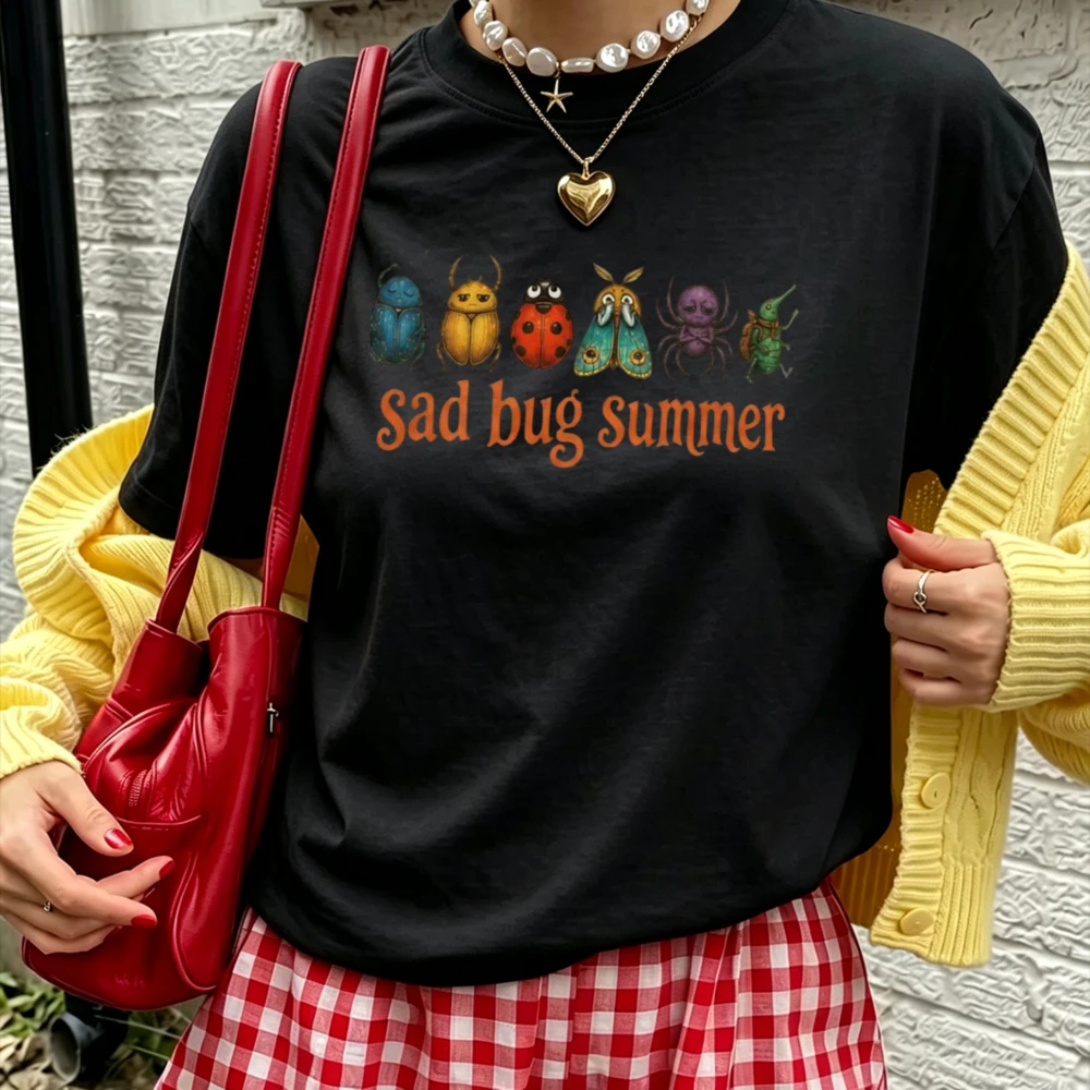 Retro Art Graphic T Shirt Women Insect Forest Wildlife Print Crew Neck Short Sleeve Tops Casual Fashion Streetwear Cotton Tees