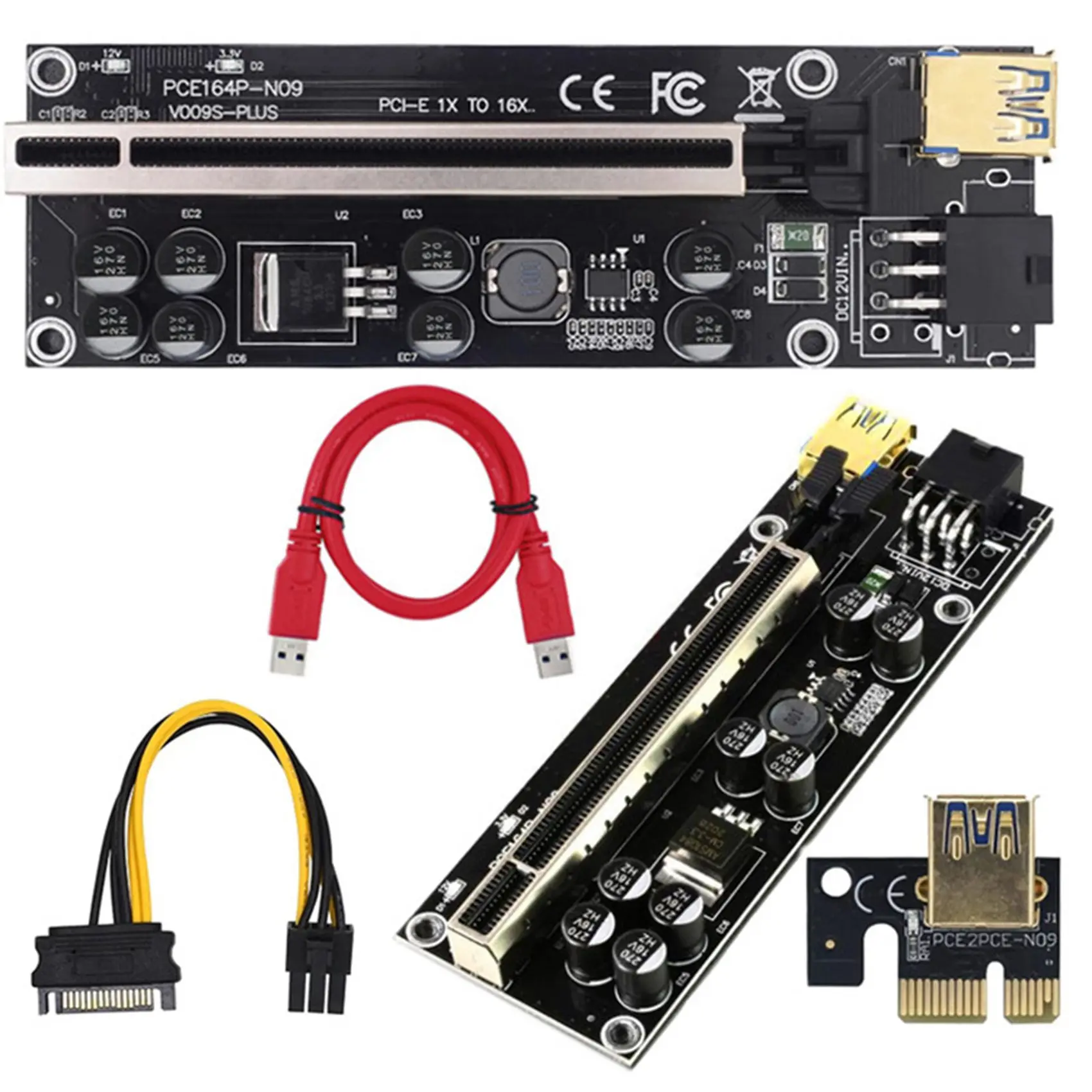 6 uds 009S Plus tarjeta elevadora VER009S PCIE PCI-E PCI Express X16 GPU 6 pulgadas tarjeta adaptadora 1X 16X extensor Cable USB 3,0