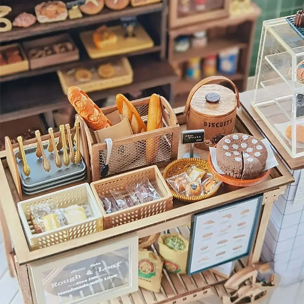 Multicolor Dollhouse Storage Box Miniature Wooden Shelf Doll House Furniture Doll Accessories Bread Basket Fairy Garden