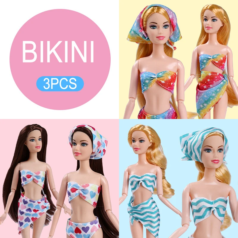 Dress Up For 30-32cm Fashion Supermodel BJD Doll Daily Outfit Clothes Swimming Costume Bikini Swimsuit 3PCS  Accessory Set