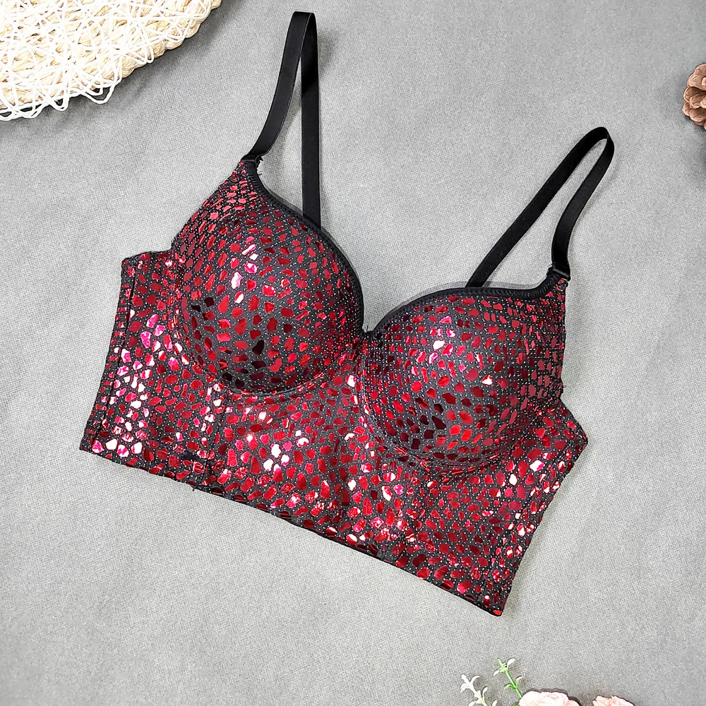 Biustonosz rybia ość na zamówienie do noszenia na zewnątrz, czysta pokusa, klub nocny DS, błyskawiczny, bez ramiączek, ultra krótki, odsłaniający brzuch, do tańca.