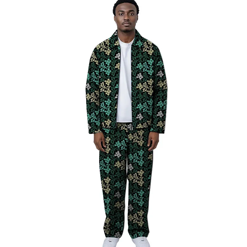 African Couture Men‘s Two Piece Set Lapel Jackets + Pant Male Ankara Outfit Dashiki Print Atirre Customized