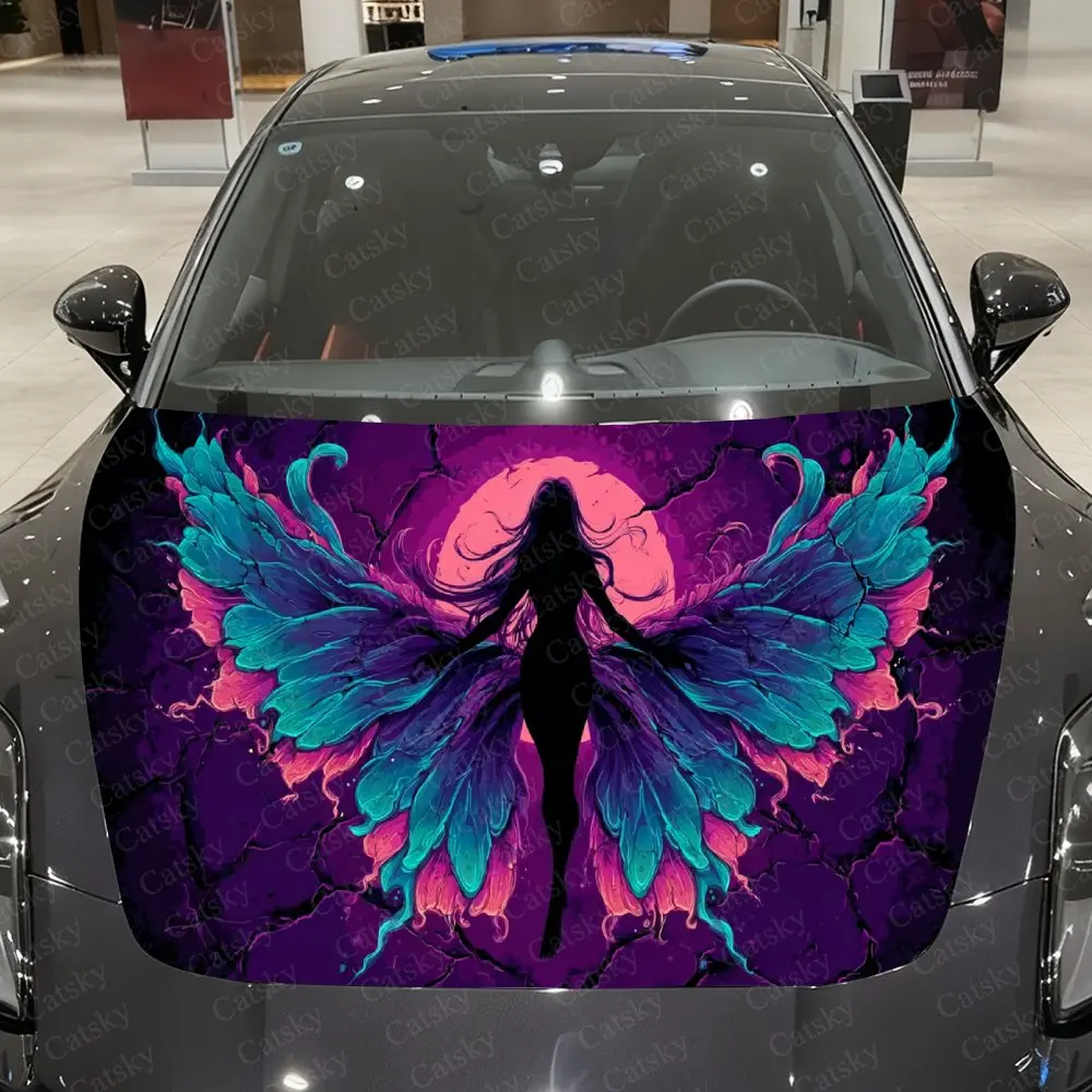Cyber Winged Shadow Night Stalker Car Vinyl Wrap, PVC Waterproof Car Hood Sticker, Self-Adhesive Scratch-Resistant Stickers