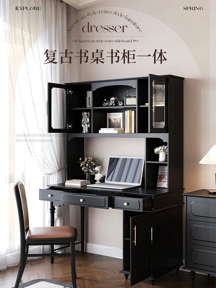 

American retro desk bookshelf integrated medieval bedroom against the wall home computer study table study room writing table on