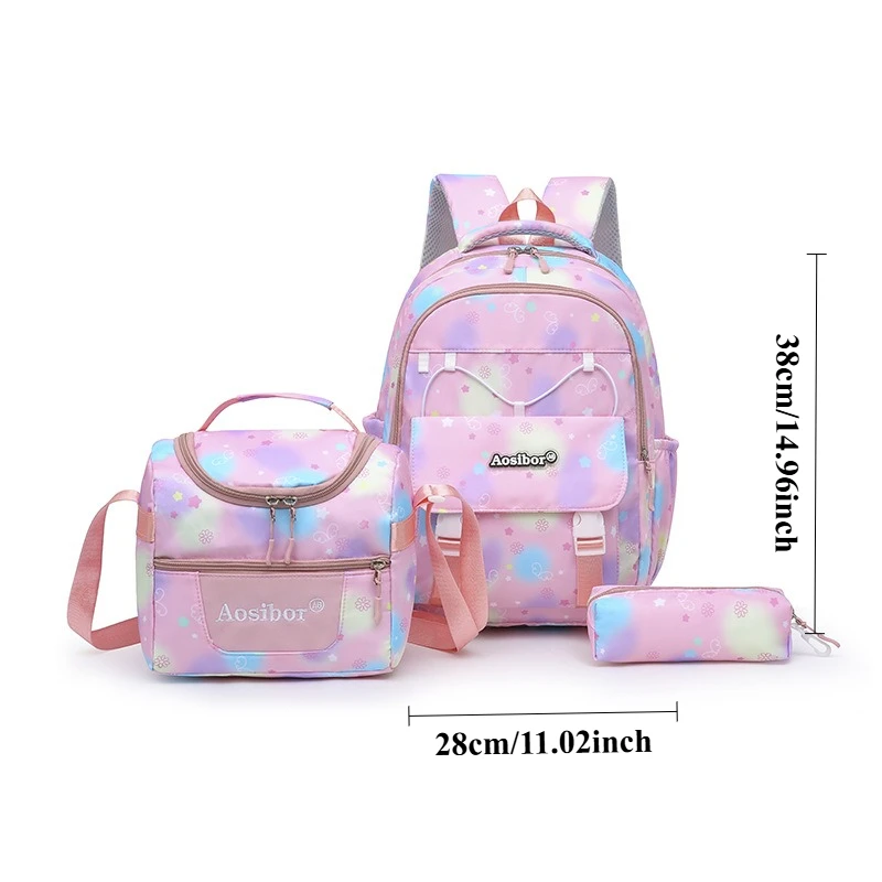3pcs/set Girls Cartoon Print Schoolbag Elementary Backpack Middle School Campus Bag
