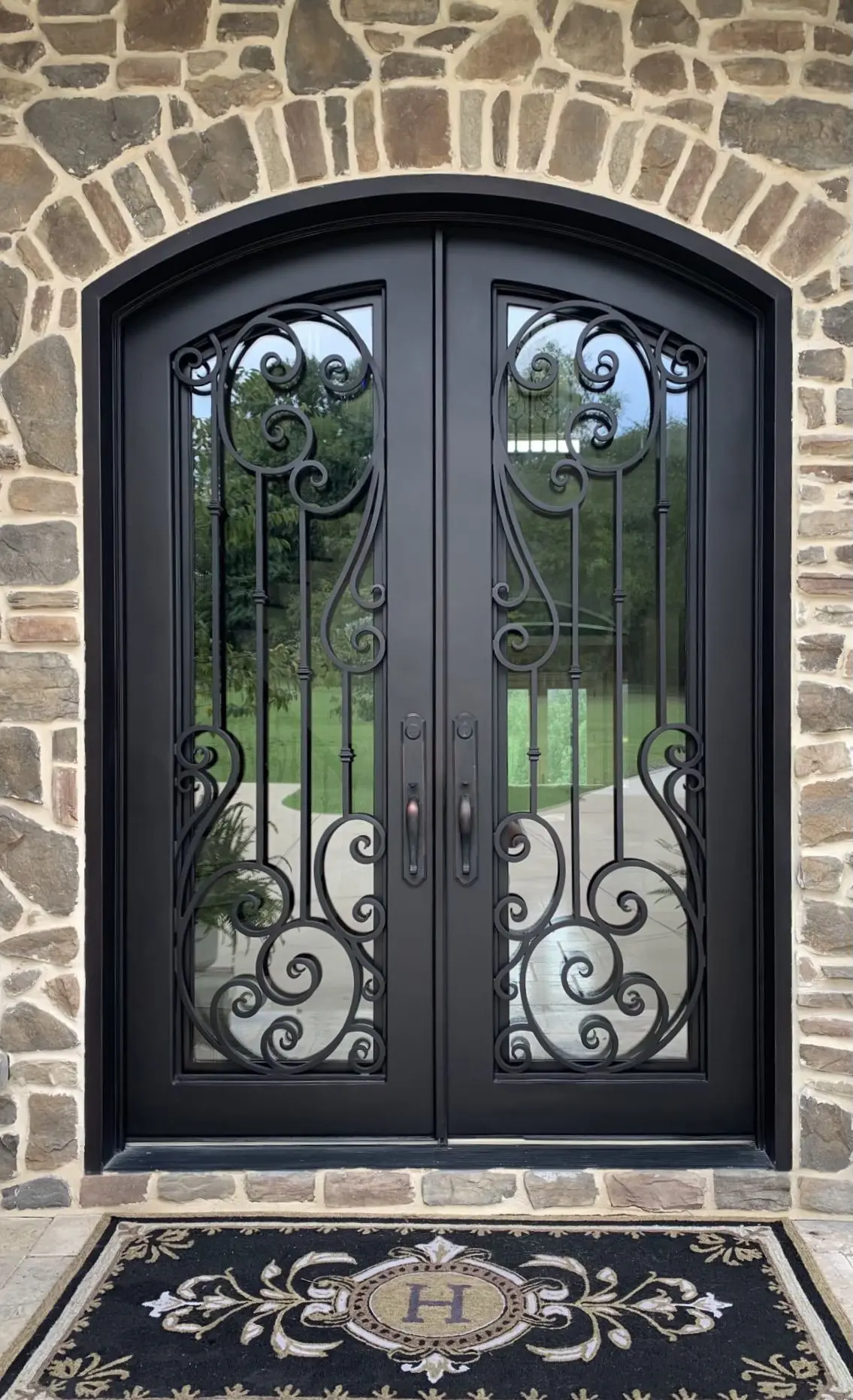 Iron front door design, wrought iron double entry door, most popular, fashionable and high-quality iron front door