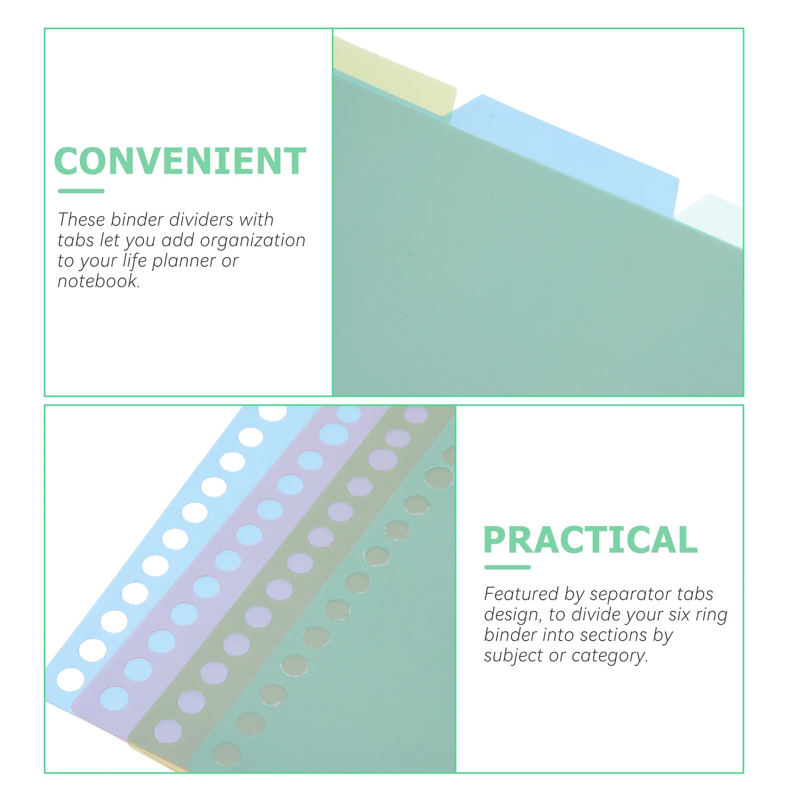 6 conjuntos de separadores de índice, divisores de fichário de plástico para notebook a4, folhas soltas, bloco de notas, organização, divisores de fichário