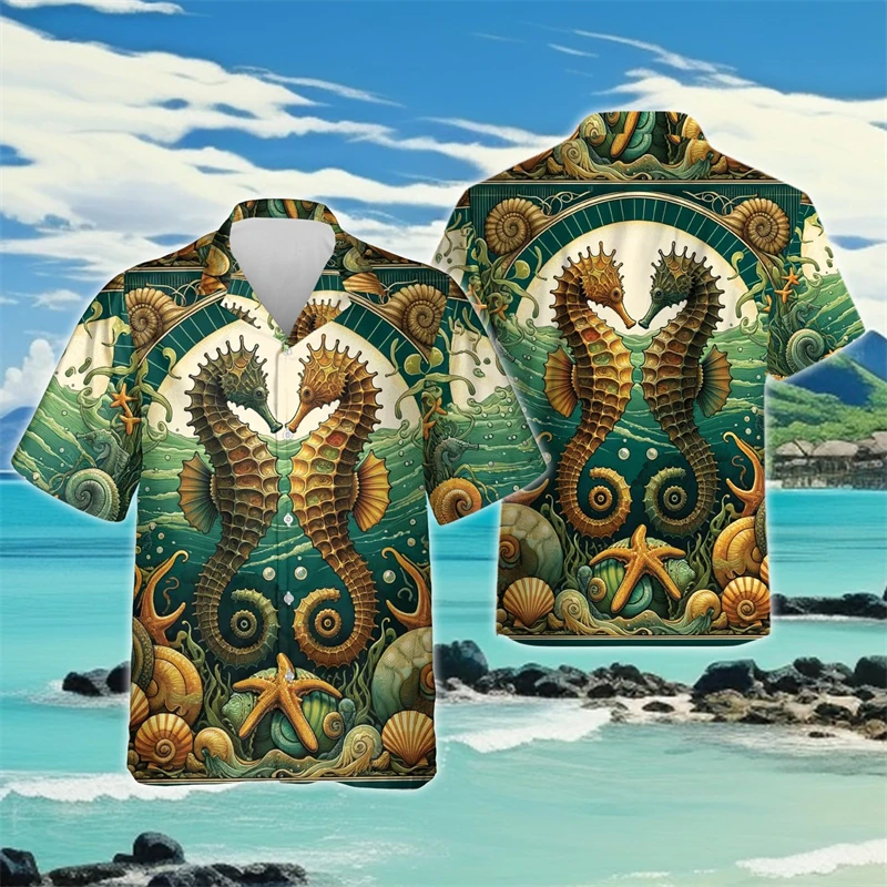 

Cute Dolphin Whale 3D Printed Beach Shirts Harajuku FashionMarine Animal Short Sleeve Kawaii Seahorse Starfish Blouses Y2K Tops