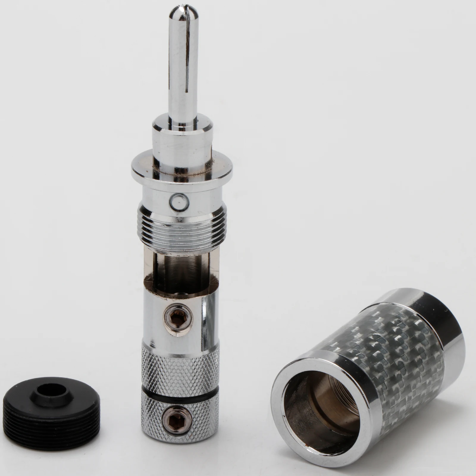 Hifi-Audiostecker, Bananenstecker mit rhodiniertem, schwarzem Kohlefaseranschluss, Lautsprecherkabel, männlich, 9 mm – Detail 7