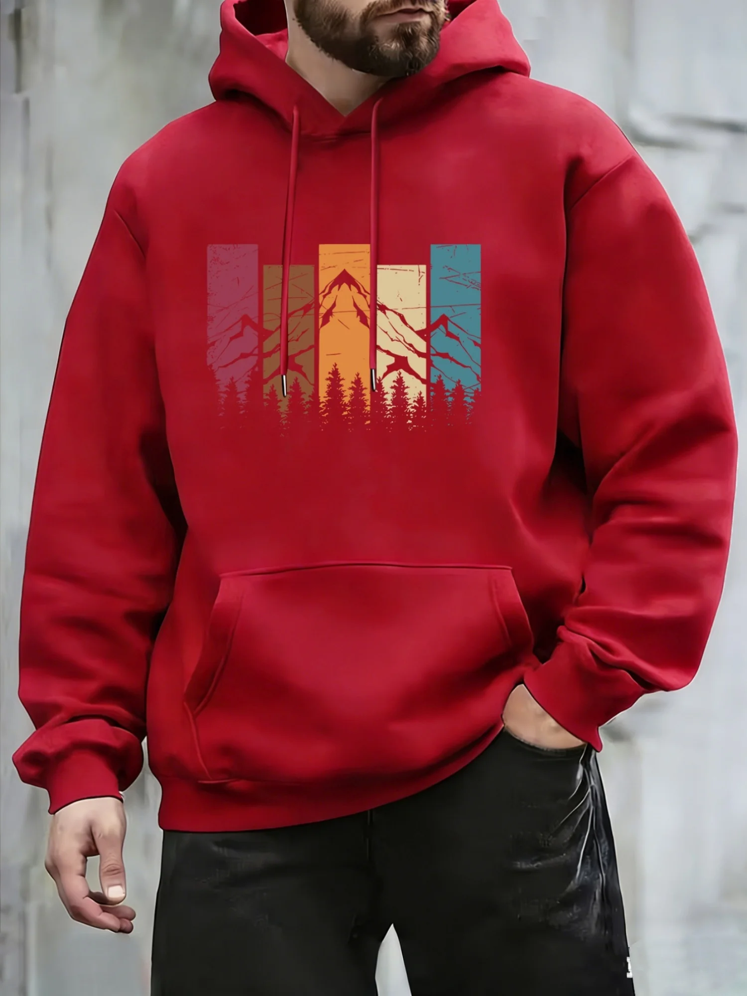 Casual Style Men's Print Hooded Sweatshirt for Everyday Outdoor Commuting Outfits, Soft Skin‑friendly Comfort Fabric