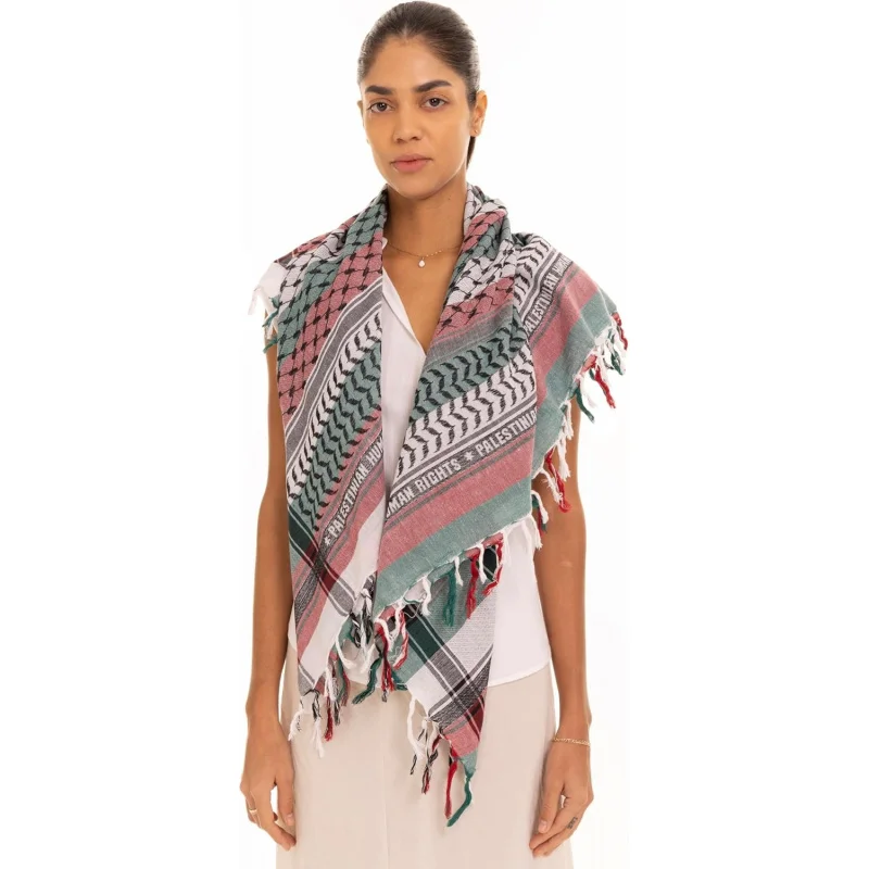 

Palestinian Human Rights Keffiyeh with Fringes, Woven 100% Cotton scarf, Measuring 45x45”