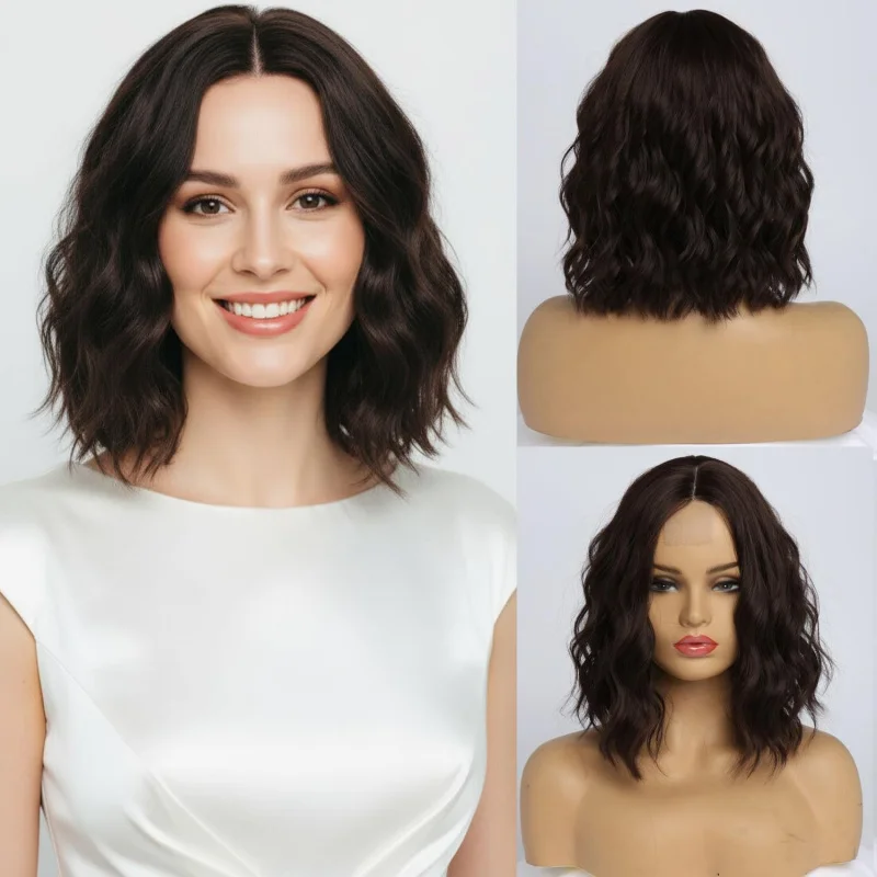 European and American style women's BOBO bob without bangs, medium-length wavy synthetic hair wig