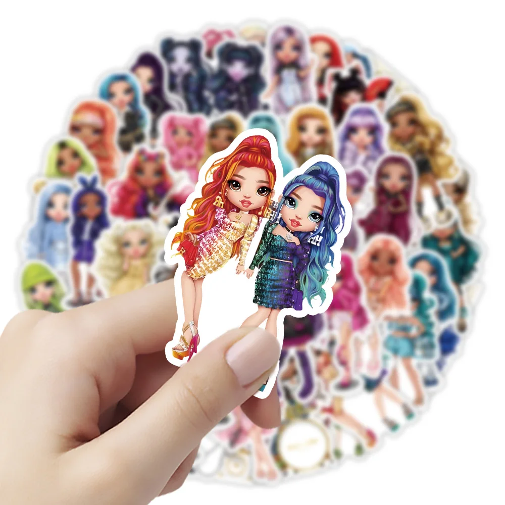 50Pcs Rainbow Princess Doll Graffiti Stickers Mobile Phone Motorcycle Suitcase DIY Decorative Waterproof Stickers  For Kids Toy