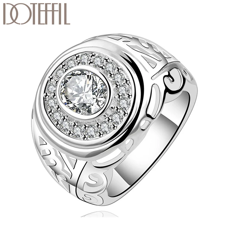 Runder großer AAA-Kristallring für silberne Farbe, Frau, Mann, Mode, Hochzeit, Verlobung, Party, Geschenk, Charm-Schmuck