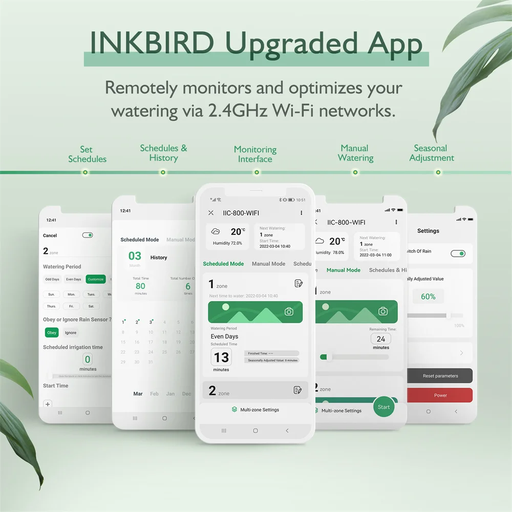 Imagem -03 - Inkbird Iic800-wifi Plugue da ue Inteligente Sprinkler Controlador Zonas de Irrigação Interior Exterior 2.4ghz Wi-fi Suporta o Modo Manual