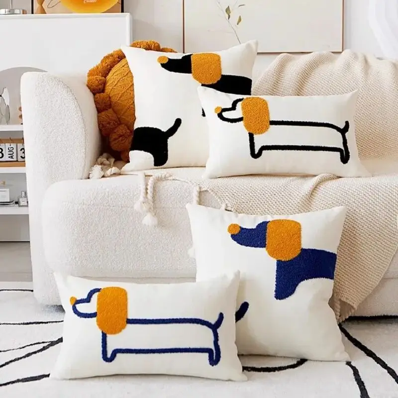 Modern Simple Pillow Cute Dog Shaped Cushion Cover Bedroom Bedhead Pillow Living Room Sofa Pillow Cover Soft Pillow Cover