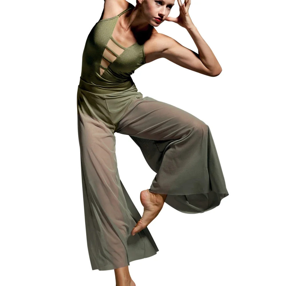 MiDee Costume da ballo lirico moderno a 2 pezzi body a canotta e pantaloni a gamba larga vestito da ballo abbigliamento da ballo di balletto contemporaneo