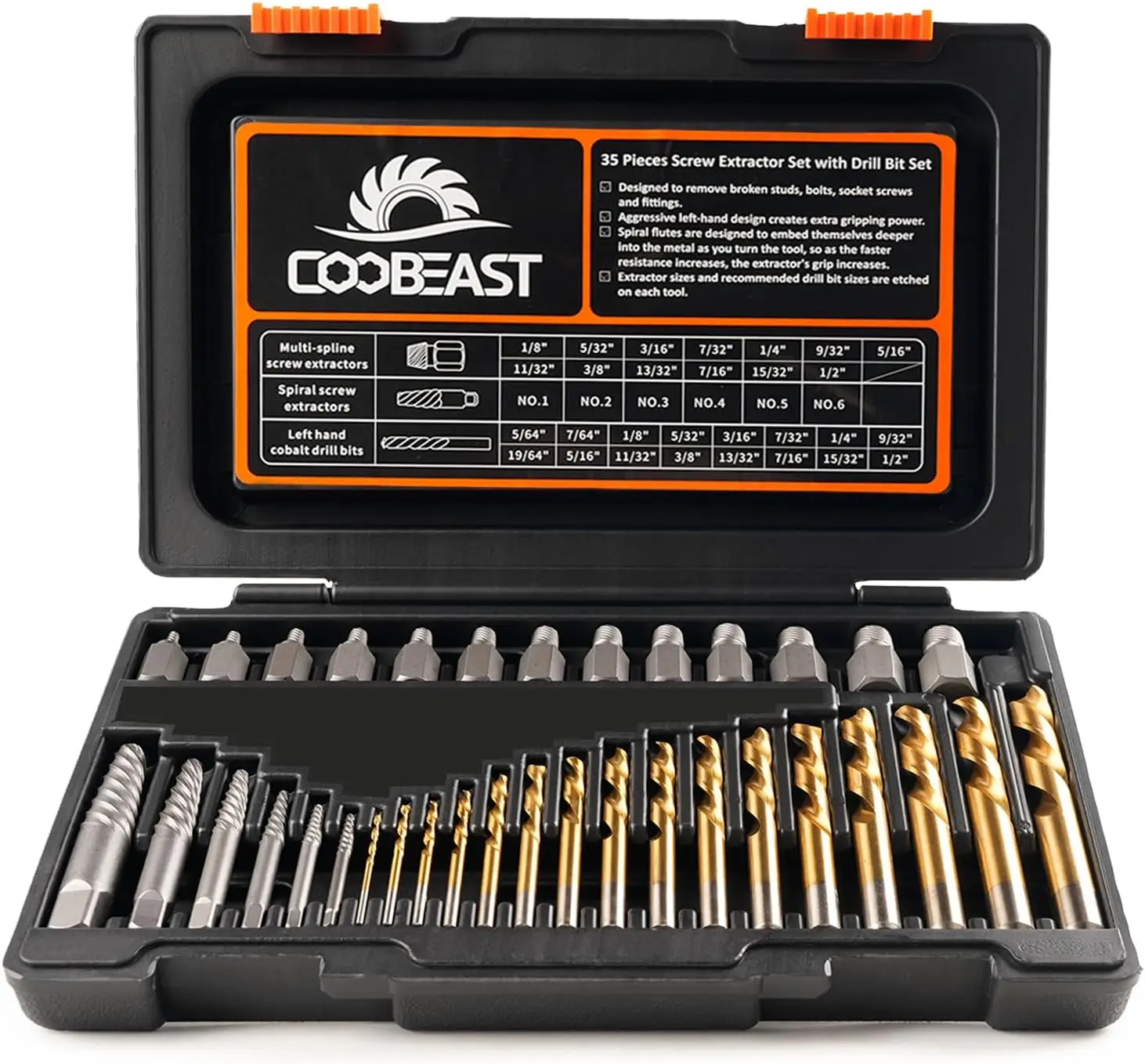 

35 Pcs Screw Extractor & Left-Hand Drill Bits Set, HSS Steel Reverse Drill for Broken Nuts & Stripped Bolts Removal