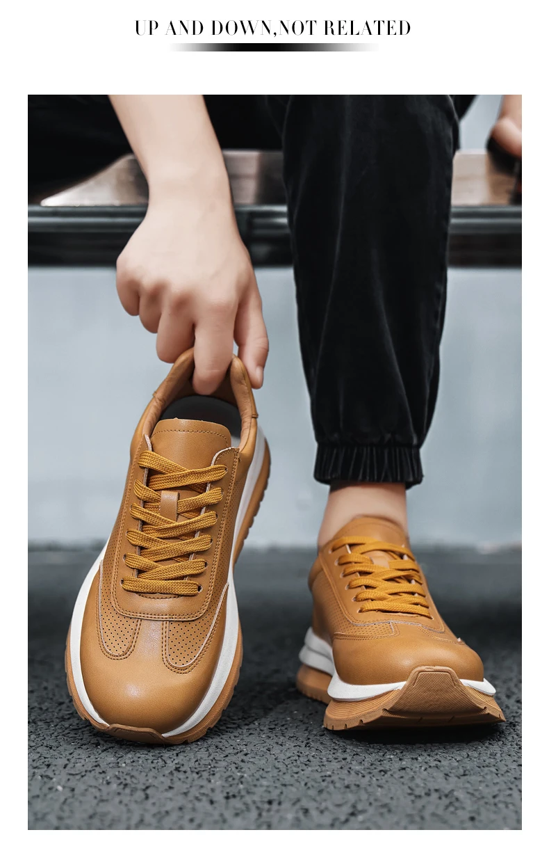 Frühling Sommer Neue Echtleder Freizeitschuhe Atmungsaktive Herrenschuhe Runde Zehenkappe Schnürung Plateau-Sneaker aus Rindsleder – Detail 17