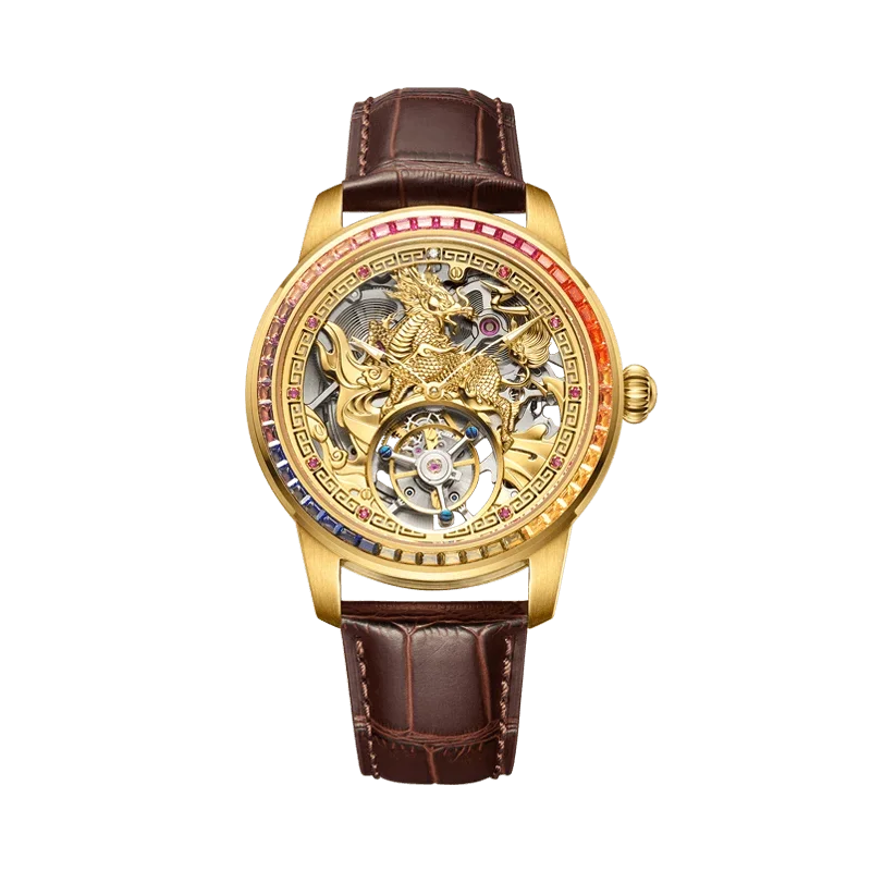 Kylin hollow-out full-automatic carduto volano zaffiro orologio meccanico oriental mystery power