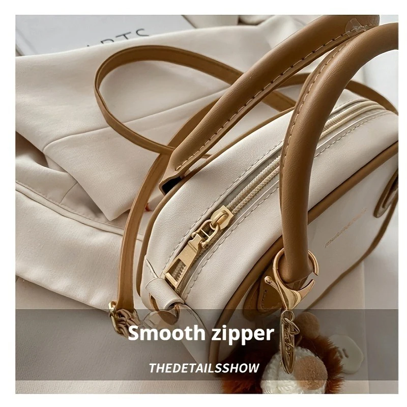 Lady Convertible Crossbody Bag Fur Accents - Detachable Shoulder Strap Zip Closure Suitable for Both Casual Single Shoulder Bag