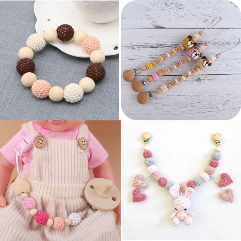 5 Pcs Woolen Crochet Beads Baby Nursing Teething Beads for DIY Baby Pacifier Clip Chain Accessories Nipple Holder Clips Decor