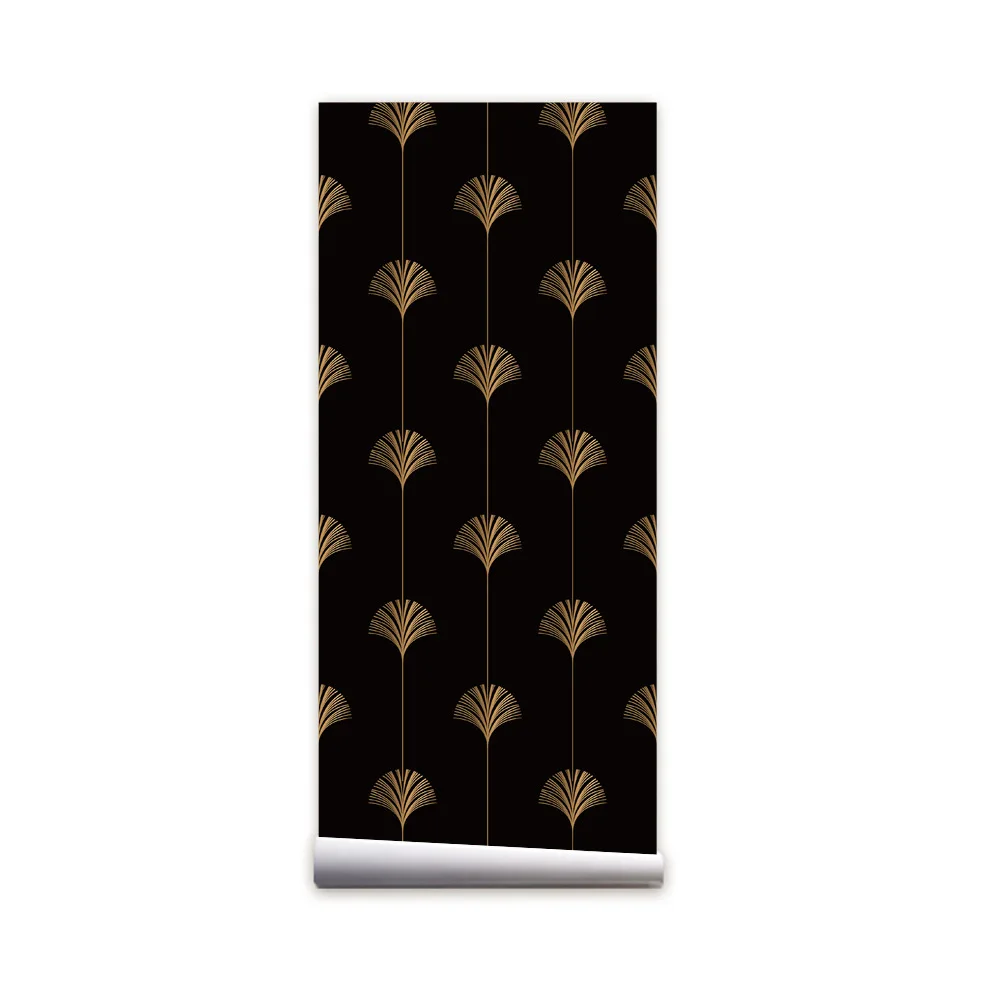 Gold Fan Wallpaper Geometric Waterproof Self Adhesive Furniture Sticker Black Contact Paper for Drawer Dresser Home Decor