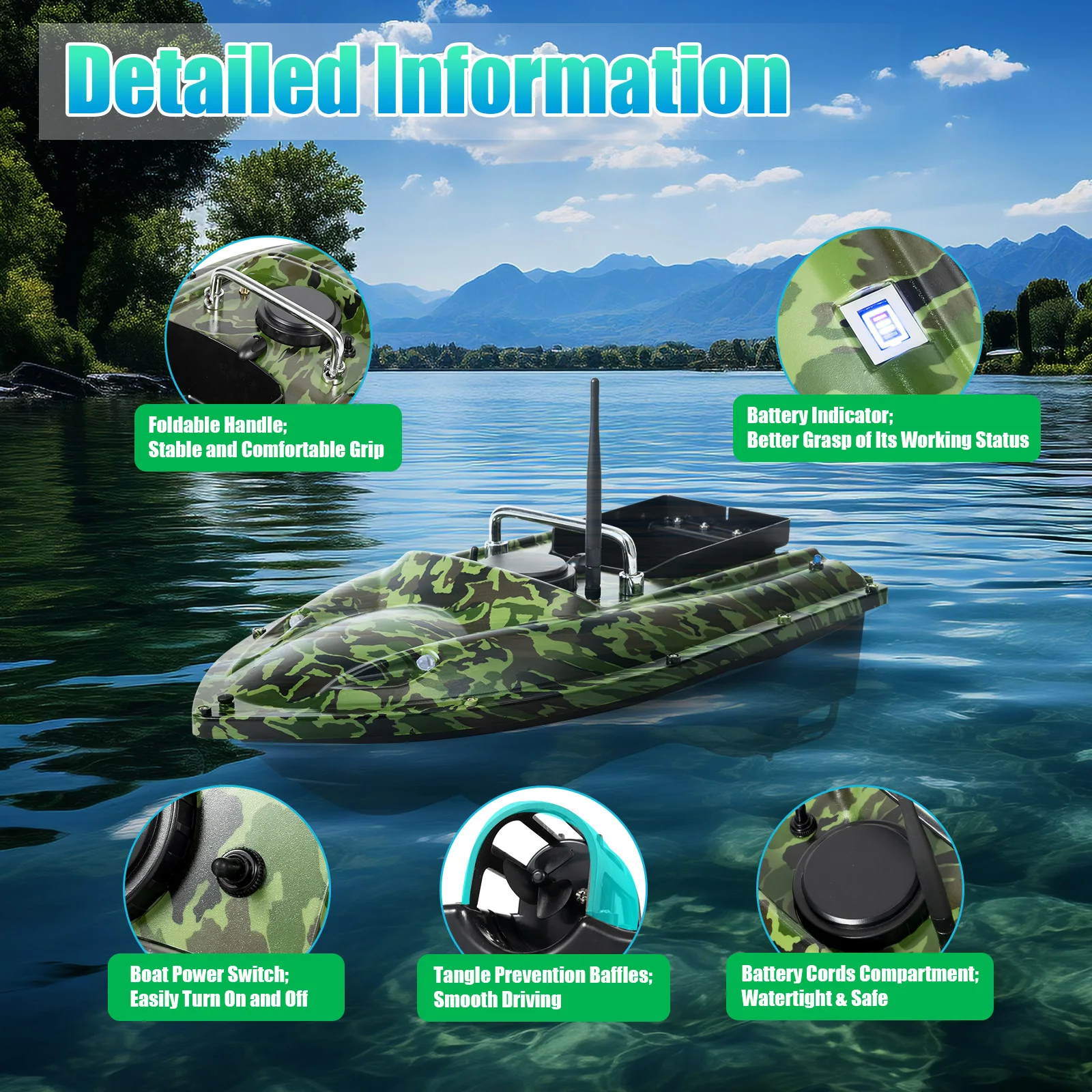 500M RC Wireless Fishing Bait Boat LED Hook Post Boat Dual Motors Fish Finder