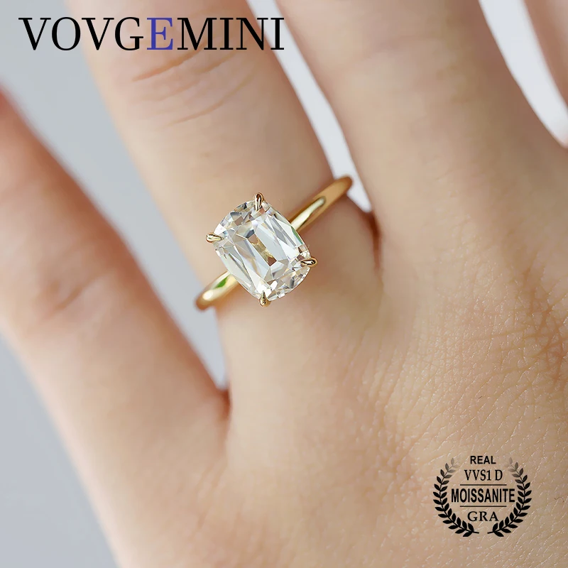 

VOVGEMINI Moissanite Certificada Ring 2carat 8x6mm Old Mine Shape Real 14k Genuine Original 18k Jewelry Gold Luxe Rings Woman