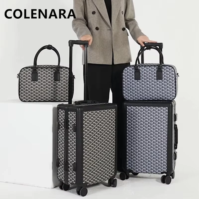 COLENARA Men's Suitcase Aluminum Frame Boarding Box Set Business Trolley Case Women's 20