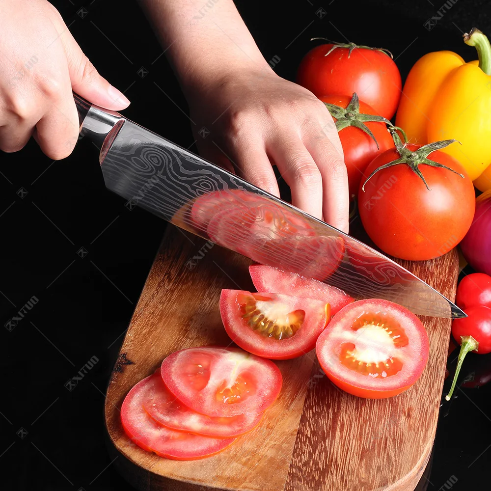 XITUO Chef Bread Eviscerate Sliced Fruit Chinese Japanese Kitchen Knife Sharp Utility santoku Complete Damascus Pattern Cooking