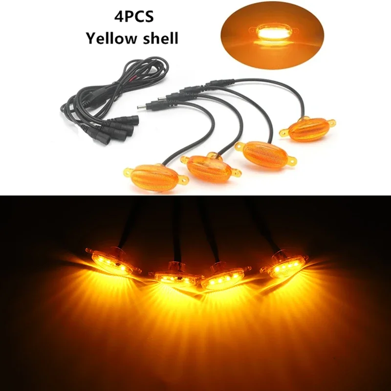 4Pcs Car Grille Light Yellow Daytime Running Lamp LED 12V Decor Warning Signal Pickup Truck Haze Control Raptor Lamp Accessories