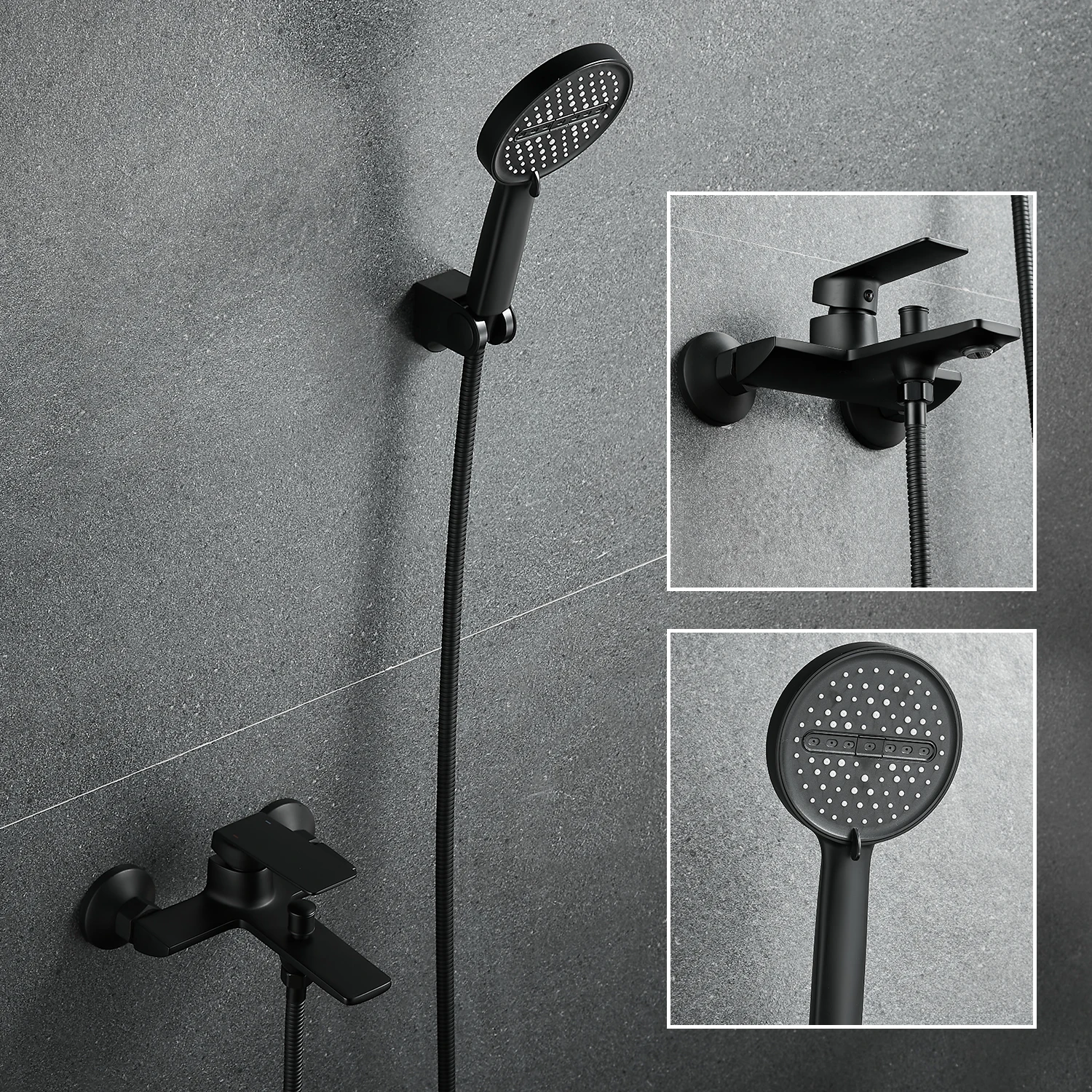 

Black Brass Bathroom Shower Faucet Single Handle Bath Faucet with Hand Shower Head Bathroom Wall Mounted Black Shower Set