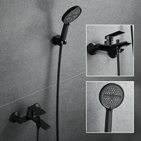 Black Brass Bathroom Shower Faucet Single Handle Bath Faucet with Hand Shower Head Bathroom Wall Mounted Black Shower Set
