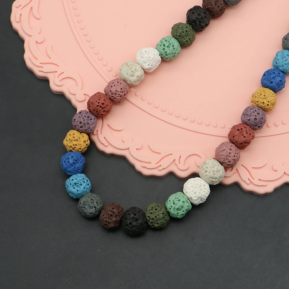 

Mixed-color Volcanic Rock Irregular Round Bead 8x8mm Dyed Semi-precious Stone Straight-hole Loose Bead Creative Jewelry Making
