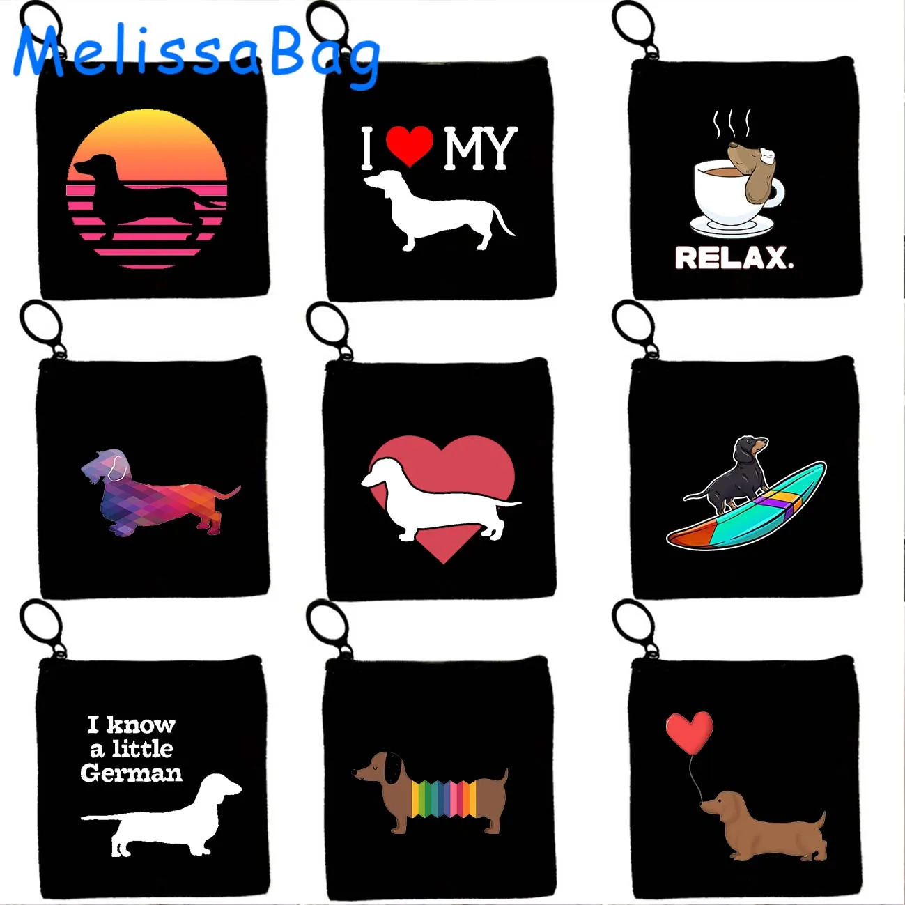 Love Long Smooth Tan Dachshund Sausage Dog Dachshunds Heart Gifts Women Canvas Coin Purse Key Case Small Bag Wallet Zipper Pouch