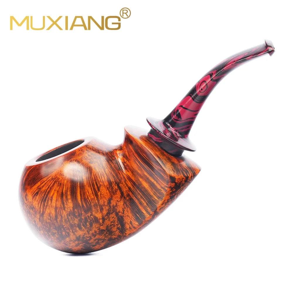 MUXIANG Briarwood Smooth Finish Tobacco Pipe Large Chamber Cavity With Red Cumberland Mouthpiece
