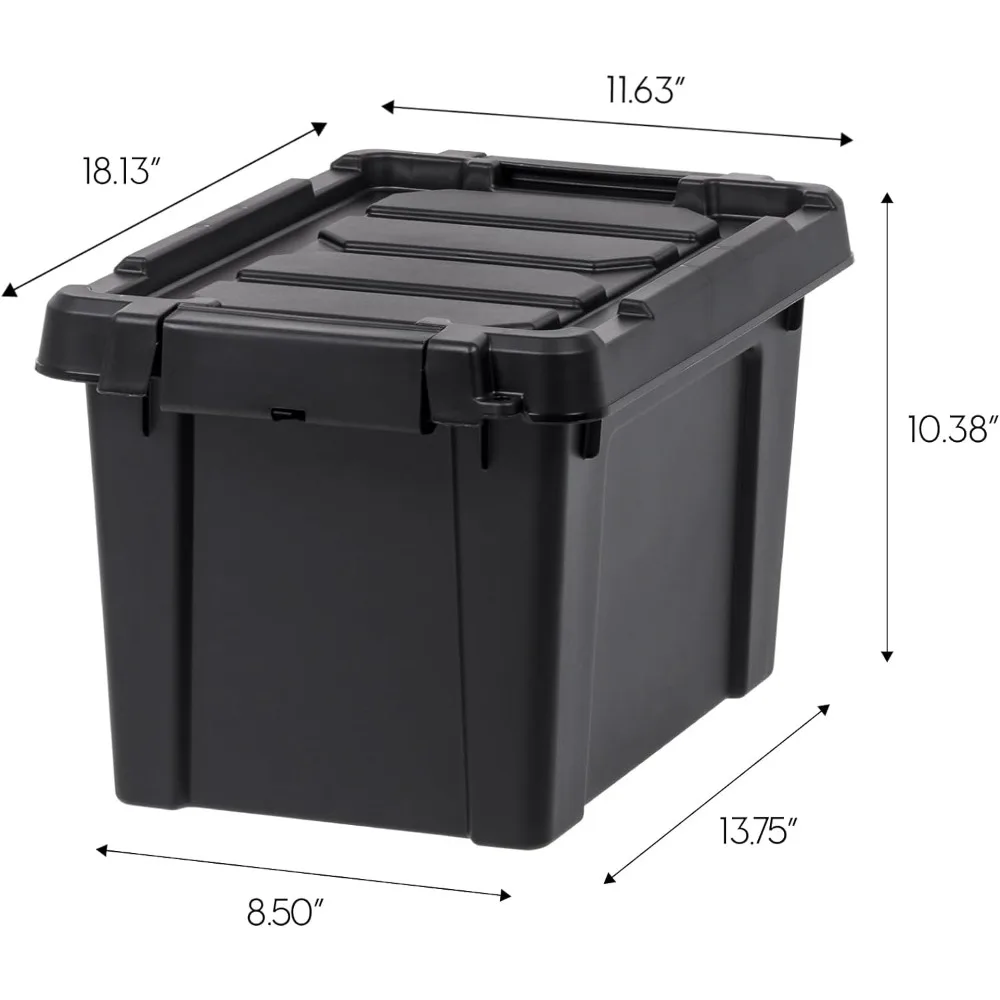 USA 5 Gallon Lockable Storage Totes with Lids, 6 Pack - Black, Heavy-Duty Durable Stackable Containers, Large Garage Organizing