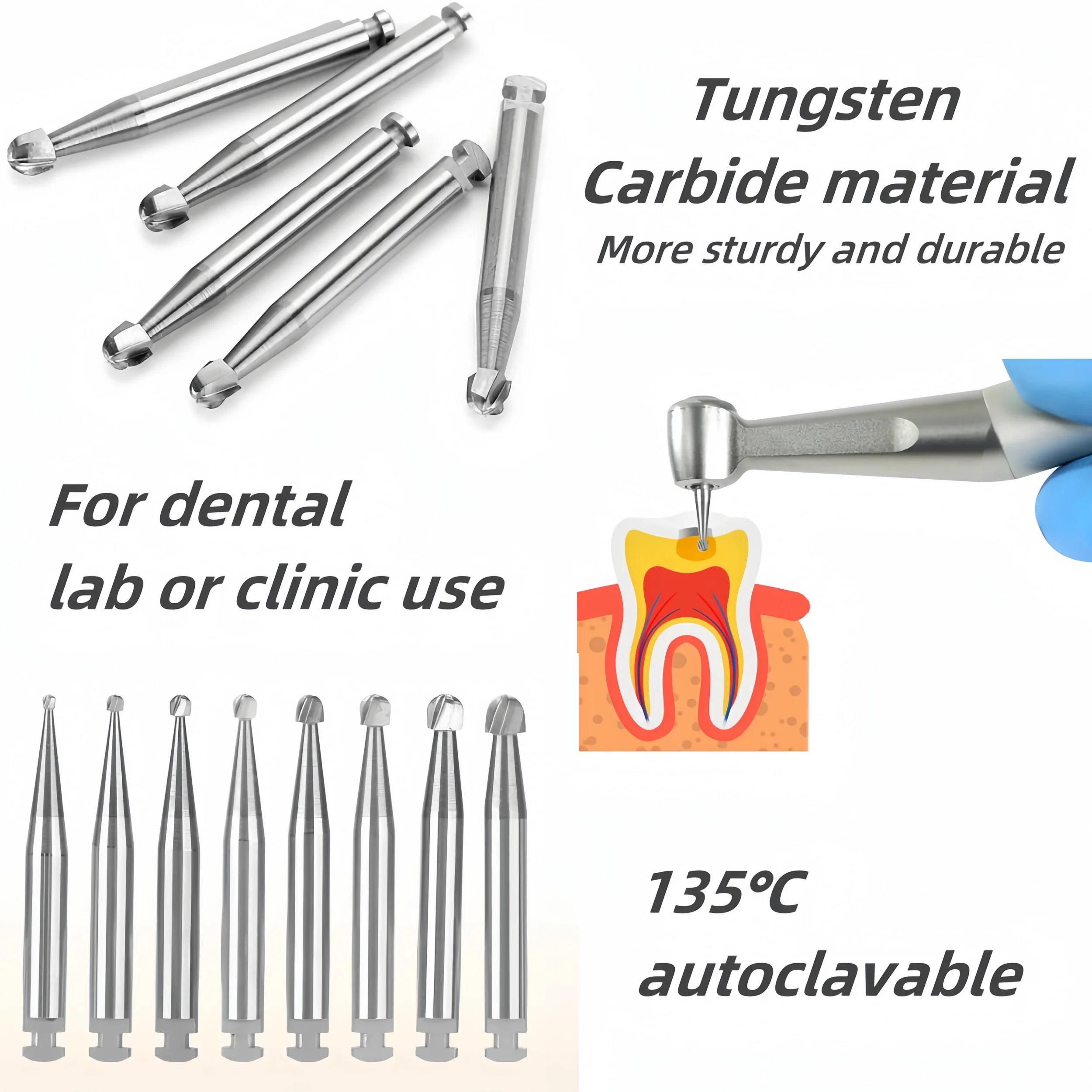 

JUMTOP 1Box(5pcs/box) Round RA Tungsten Carbide Burs For Low Speed Right Angle Handpiece
