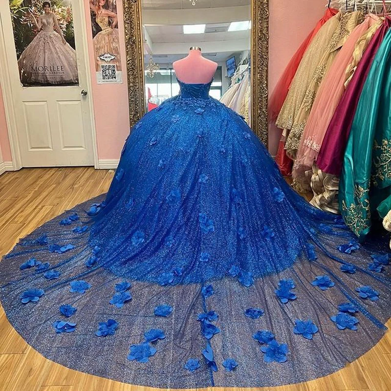 ANGELSBRIDEP Королевский синий платье Quinceanera с бусинами 3D Цветочная аппликация с накидкой на день рождения танцевальное платье для вечеринки Vestidos De Quinceañera Новинка