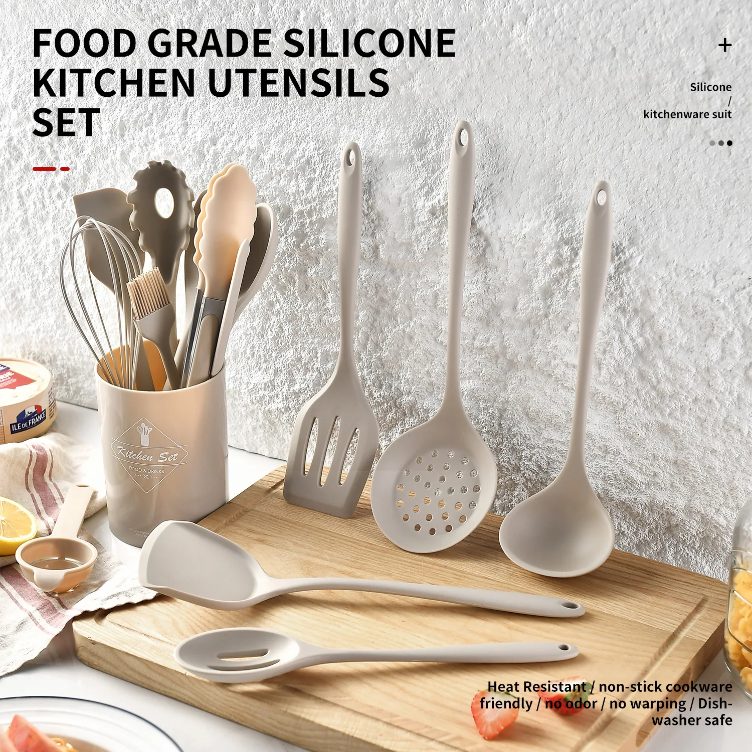 Cross-border integrated silicone kitchenware 15-piece set, non-stick pan, silicone spatula, spoon, kitchen tools